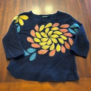 Anthropologie troubadour 100% Wool Bloom Navy‎ Sweater